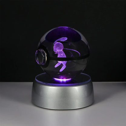 Pokemon 3D Crystal Ball Pikachu Gengar Eevee Mewtwo Anime Pokeball with Led Night Light Base