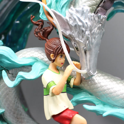 Ogino Chihiro Anime LED Figure, Studio Ghibli Dragon and Temple Spirited Away Anime Figurines Large Home Decor Collectible 55cm