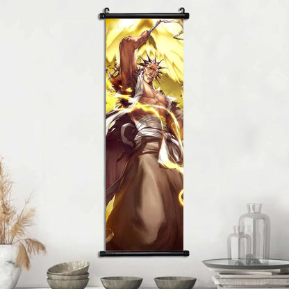 Bleach Scroll Wall Art, Hanging Prints Wall Artwork Kurosaki Ichigo Scrolls Canvas Japanese Anime Posters Home Decor for Living Room