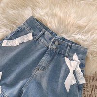 Jean Shorts With Lace Trim