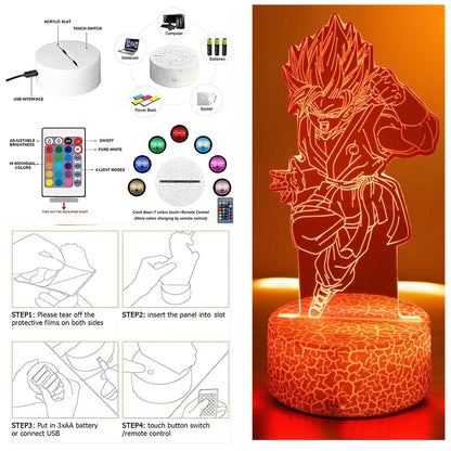 Dragon Ball Z Anime Acrylic LED Figure Lamp, Goku Vegeta Gohan Figurines Night Light