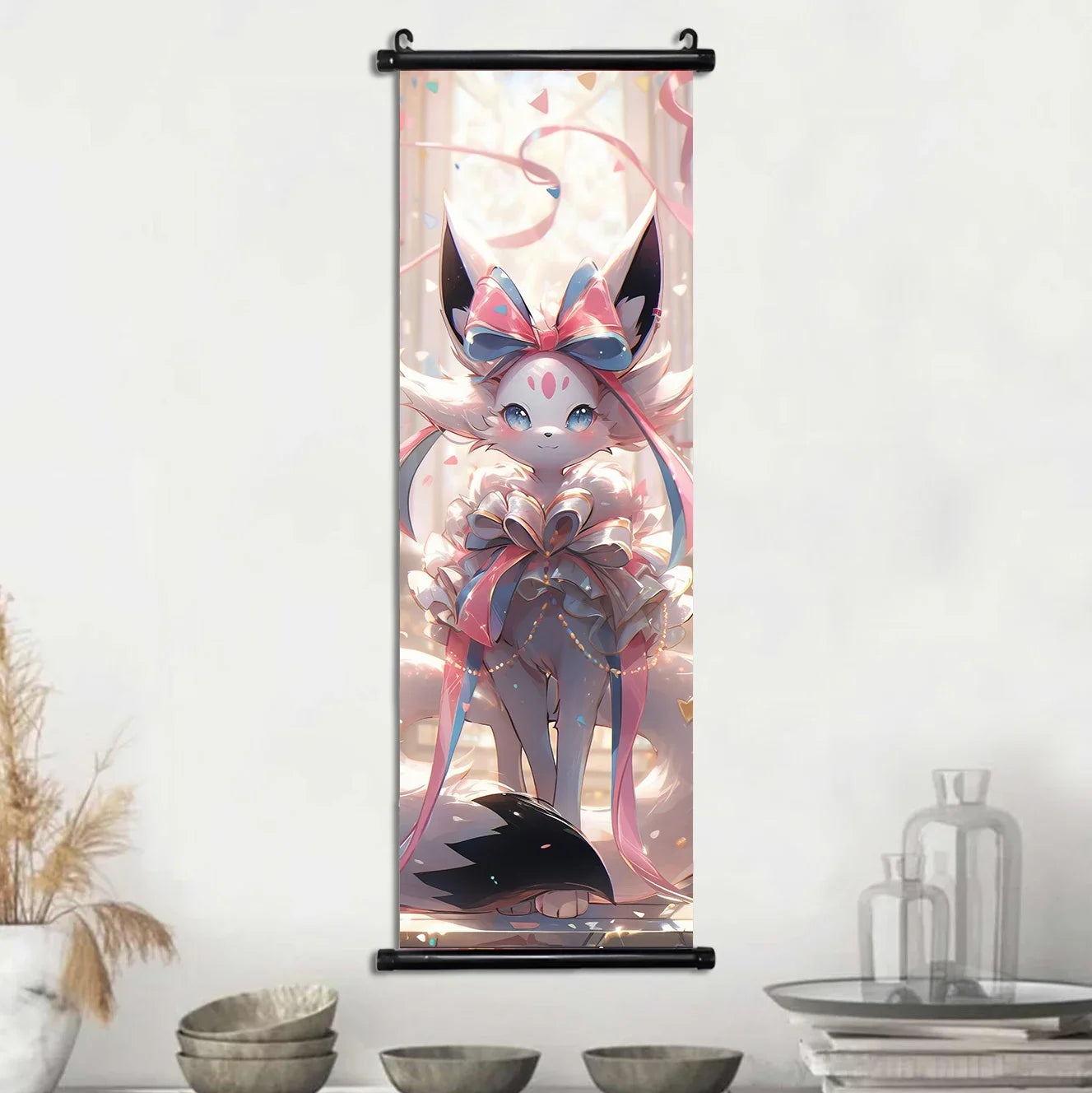 Pokemon Scroll Wall Art, Anime Posters Pikachu Eevee Modern Room Decoration Charizard Canvas Hanging Scrolls Wall Prints