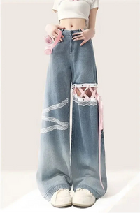 Cute Lace Cut Design Jeans