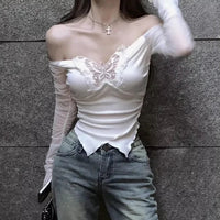 Off-Shoulder Butterfly Lace Top