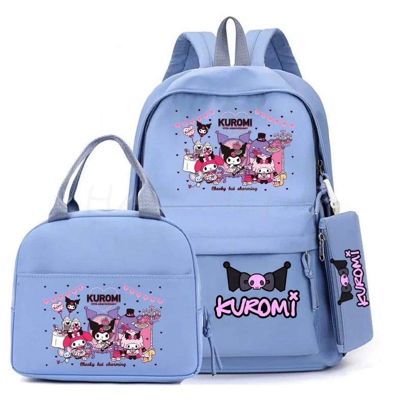 Cute Kuromi Melody Backpack For Students With Casual Lunch Bag Pencil Case, School Bag Laptop For Teenagers Rucksack Knapsack