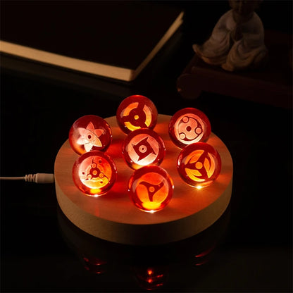 Mangekyo Sharingan Crystal Ball Set 7 PCS With LED Light Base, Naruto Shippuden Anime Figurines Night Lamps