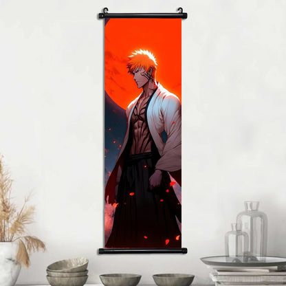 Bleach Anime Scroll Wall Art Poster, Decorative Print Ichigo Kurosaki, Hitsugaya Toshiro, and Grimmjow Jaegerjaquez Canvas Home Decor