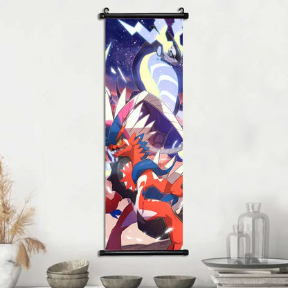 Pokemon Scroll Wall Art, Anime Posters Pikachu Eevee Modern Room Decoration Charizard Canvas Hanging Scrolls Wall Prints