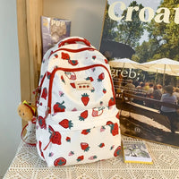 White and Red Strawberry Print Backpack