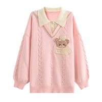 Cute Cookie Bear V-Neck Sweater