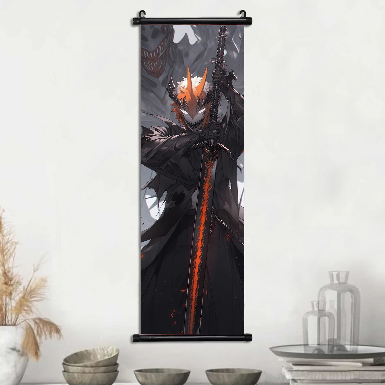 Bleach Anime Scroll Wall Art Poster, Decorative Print Ichigo Kurosaki, Hitsugaya Toshiro, and Grimmjow Jaegerjaquez Canvas Home Decor