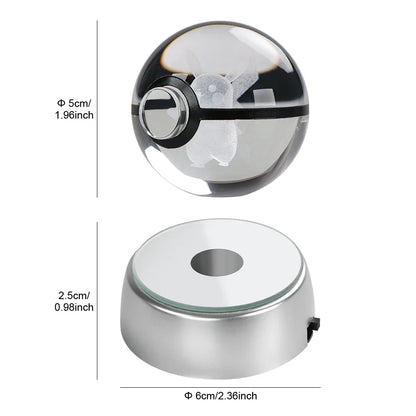 Pokemon 3D Crystal Ball Pikachu Gengar Eevee Mewtwo Anime Pokeball with Led Night Light Base