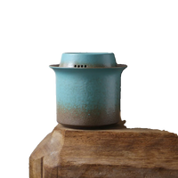 Vintage Spring Green Pottery One Kettle One Cup with Lid 4 Mini Cups Tea Caddy, Simple Small Tea Set Handwork and Craftsmanship