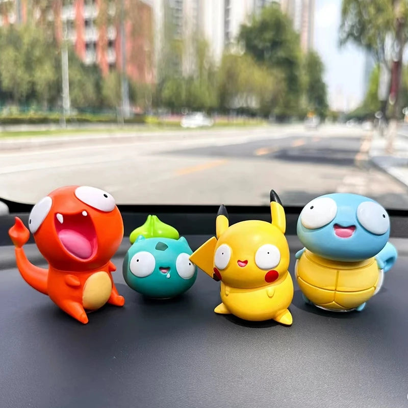 8 PCS Silly Pokemon Mini Figurine Set, Pikachu Bulbasaur Charmander Squirtle Cute PVC Action Figures