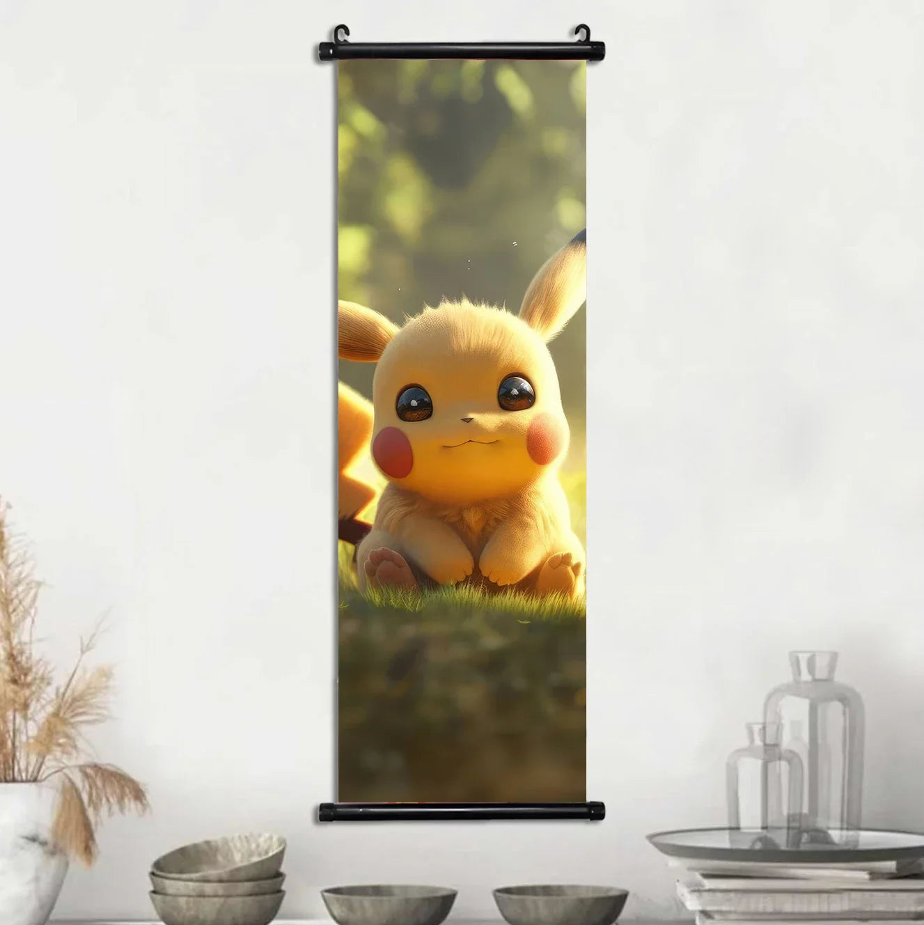 Pokemon Scroll Wall Art, Anime Posters Pikachu Eevee Modern Room Decoration Charizard Canvas Hanging Scrolls Wall Prints