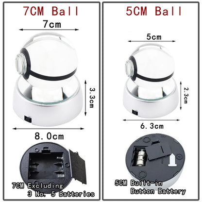 Pokemon 3D Crystal Ball Pokeballs with LED Light Base, Kids Anime Toy Gifts