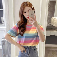 Pastel Rainbow Striped T-Shirt CLOUDANIMESTUDIO