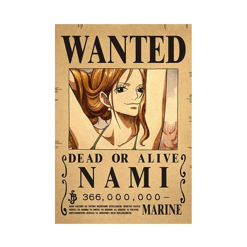 Anime One Piece Gear 5 Luffy Wanted Posters, Kids Bedroom Retro Poster Zoro Living Home Decoration Wall Art Paper Stickers