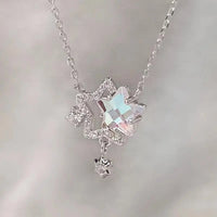 Double Star Rhinestone Pendant Necklace