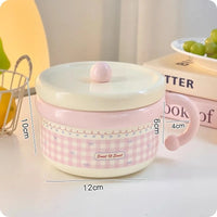 Kawaii Pastel Gingham Ramen Bowl With Lid