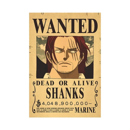 Anime One Piece Gear 5 Luffy Wanted Posters, Kids Bedroom Retro Poster Zoro Living Home Decoration Wall Art Paper Stickers