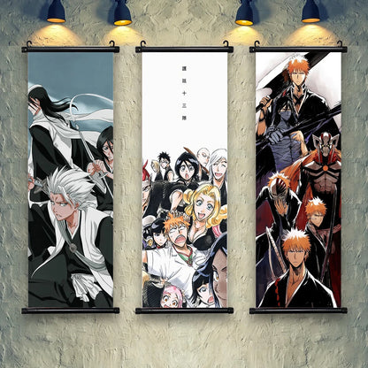 Bleach Scroll Wall Art, Hanging Prints Wall Artwork Kurosaki Ichigo Scrolls Canvas Japanese Anime Posters Home Decor for Living Room