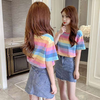 Pastel Rainbow Striped T-Shirt CLOUDANIMESTUDIO