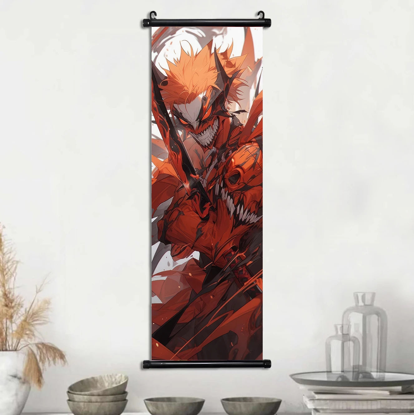 Bleach Anime Scroll Wall Art Poster, Decorative Print Ichigo Kurosaki, Hitsugaya Toshiro, and Grimmjow Jaegerjaquez Canvas Home Decor