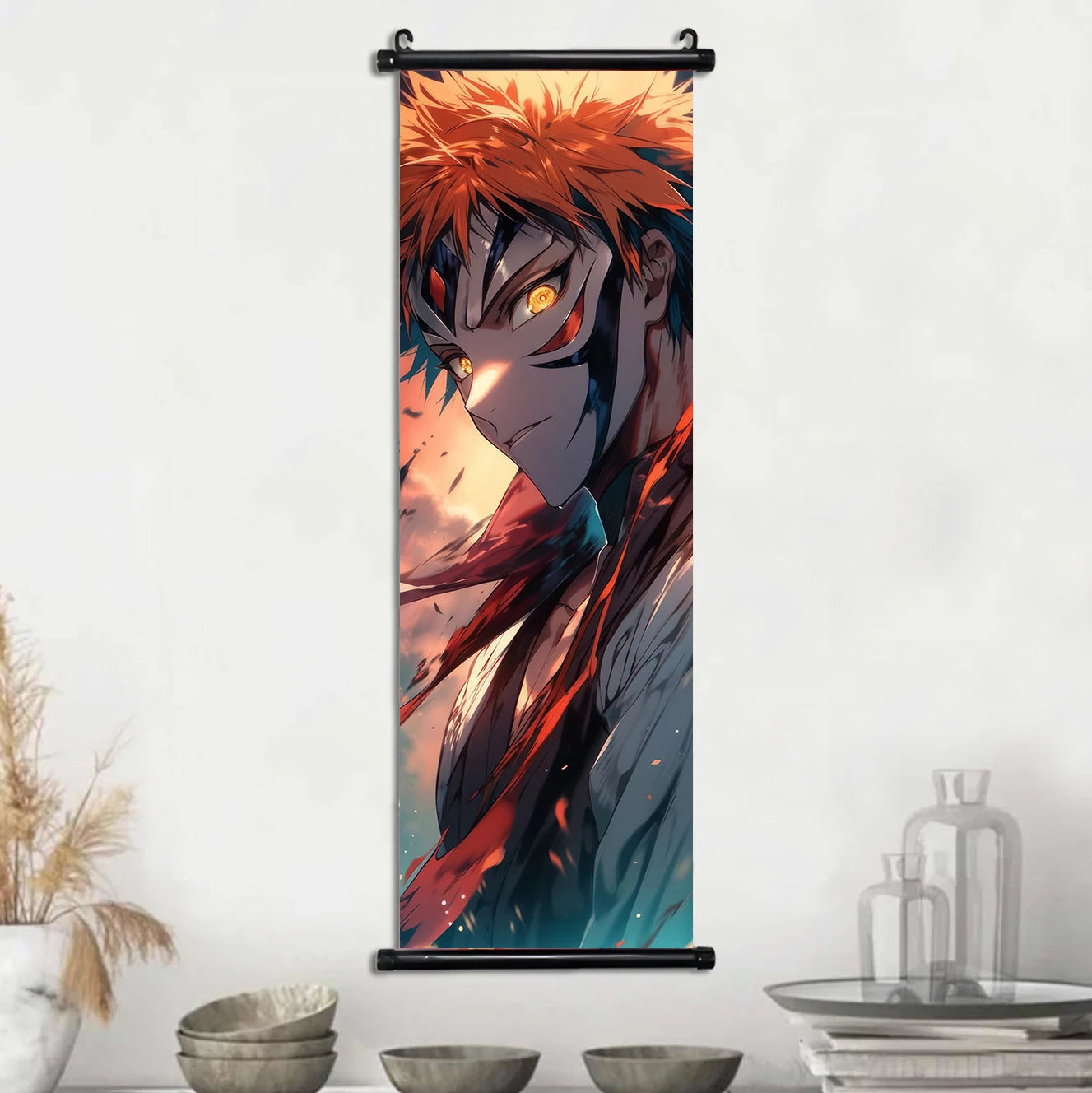 Bleach Anime Scroll Wall Art Poster, Decorative Print Ichigo Kurosaki, Hitsugaya Toshiro, and Grimmjow Jaegerjaquez Canvas Home Decor