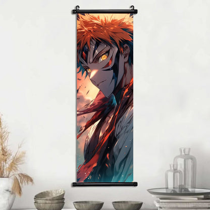 Bleach Anime Scroll Wall Art Poster, Decorative Print Ichigo Kurosaki, Hitsugaya Toshiro, and Grimmjow Jaegerjaquez Canvas Home Decor