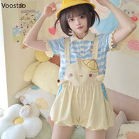 Baby Chick Embroidery Overalls Shorts