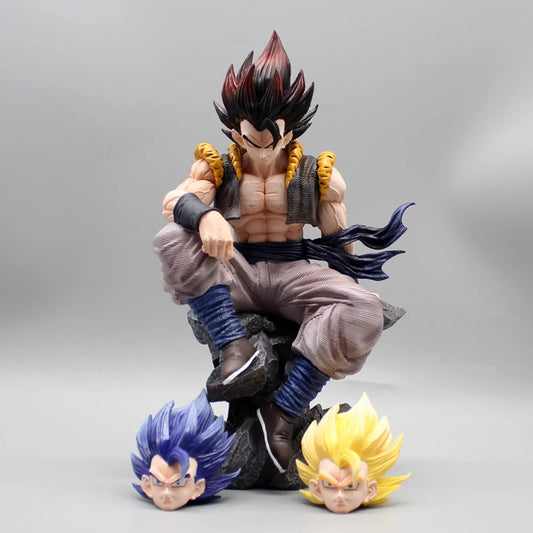 Sitting Gogeta Super Saiyan and Blue Anime Figure, 3 Swappable Heads Dragon Ball Z Figurines PVC 23 CM