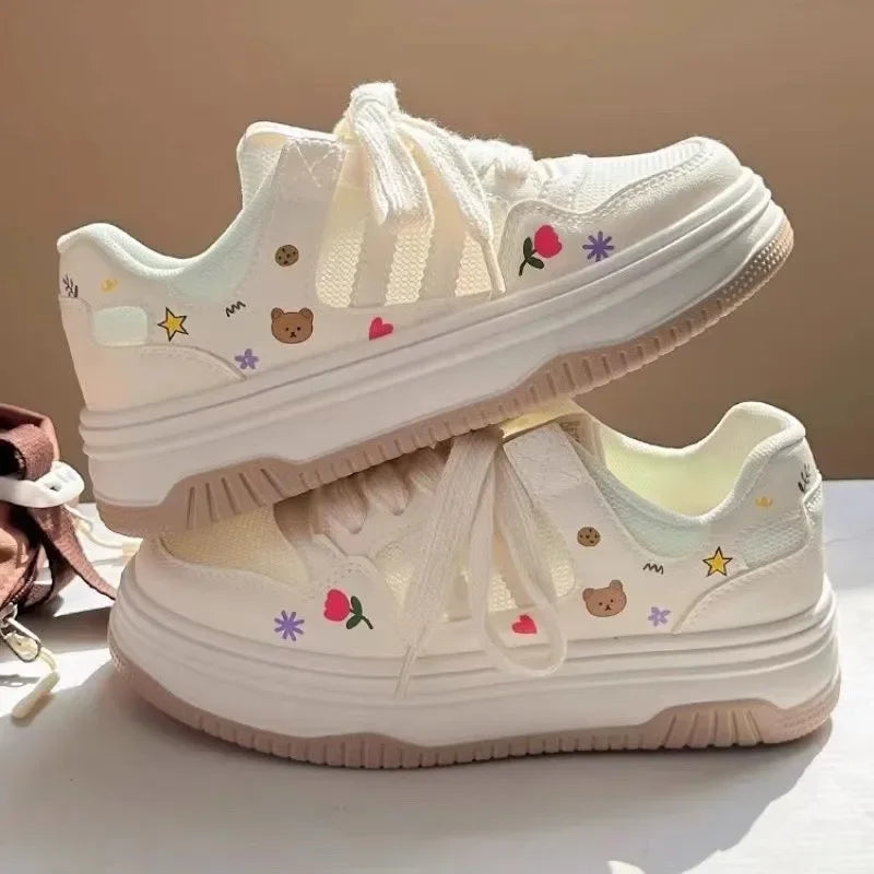 Kawaii Tulips and Bear Mesh Sneakers
