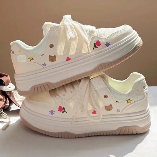 Kawaii Tulips and Bear Mesh Sneakers