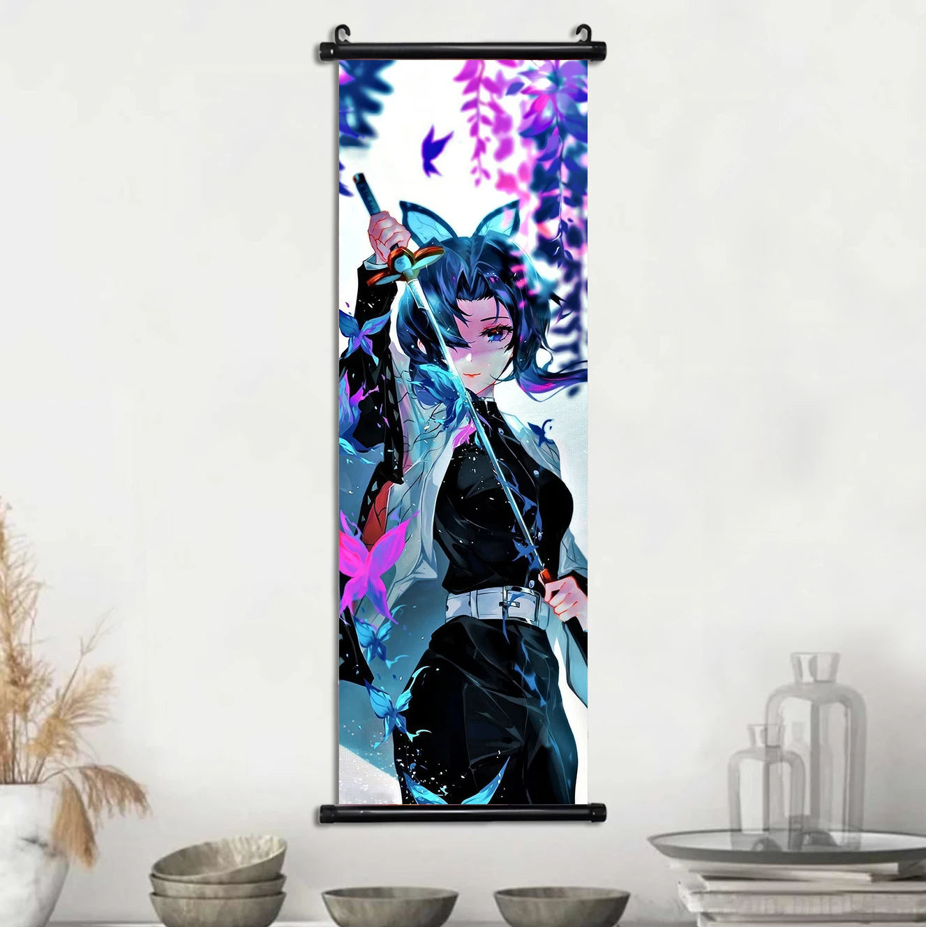 Demon Slayer Scroll Wall Art, Hashira Nezuko Agatsuma Zenitsu Inosuke Scroll Canvas Wall Hanging Painting Home Decor Anime Poster for Bedrooms