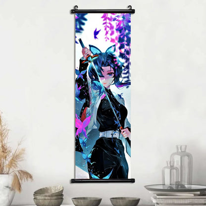 Demon Slayer Scroll Wall Art, Hashira Nezuko Agatsuma Zenitsu Inosuke Scroll Canvas Wall Hanging Painting Home Decor Anime Poster for Bedrooms