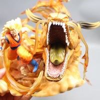 Super Saiyan 3 Goku and Golden Shenron Action Figure, Dragon Ball Z Anime Figurines Pvc 21.5 CM