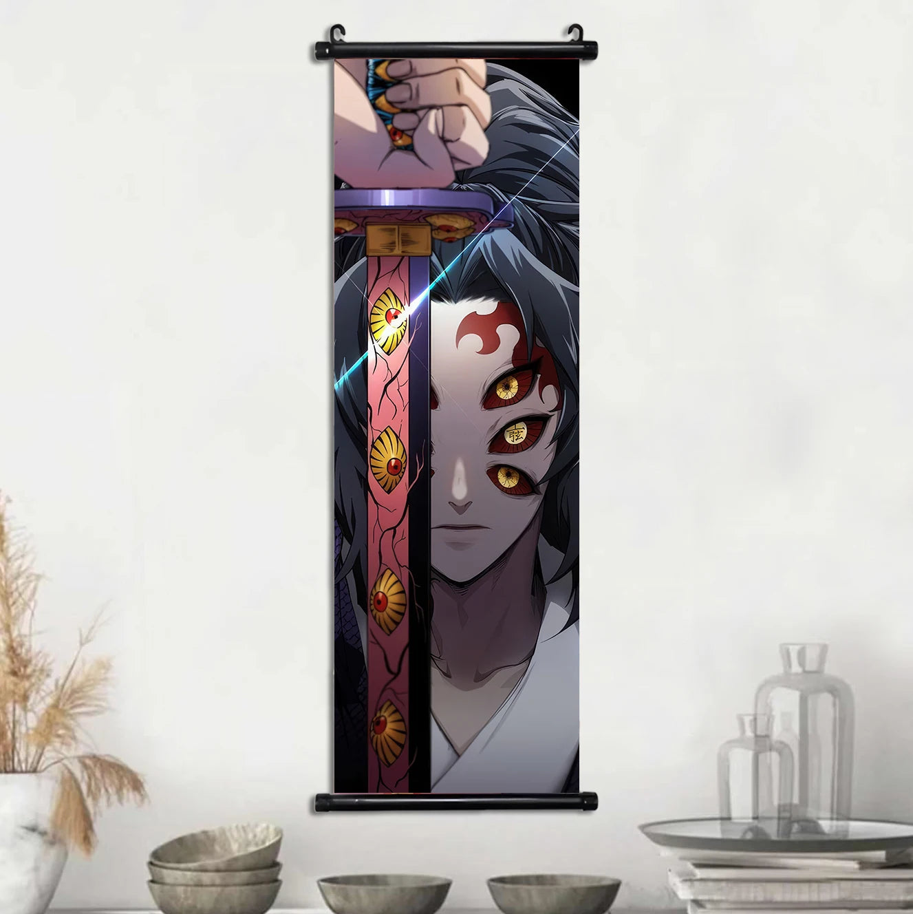 Demon Slayer Scroll Wall Art, Hashira Nezuko Agatsuma Zenitsu Inosuke Scroll Canvas Wall Hanging Painting Home Decor Anime Poster for Bedrooms