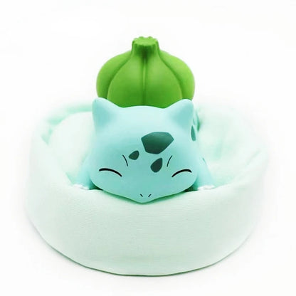 Mini Pokemon Anime Figurines, Sleeping Bean Bag Pikachu Bulbasaur Snorlax Evee Jirachi Komala 6pc Figure Set