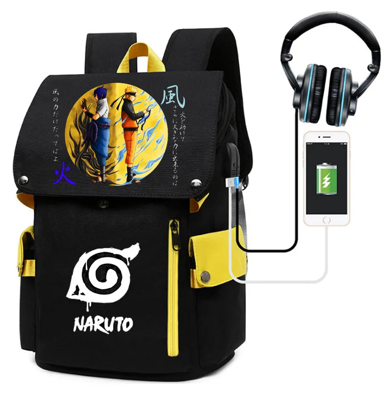 Naruto Anime Backpack, Naruto Shippuden College School Student Bag Multifunctional Large Capacity Computer Travel Backpack