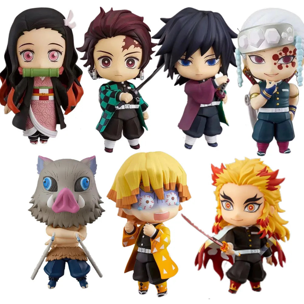 Demon Slayer Mini Anime Figurines, Inosuke, Tanjirou, Nezuko, Zenitsu, Giyuu, Regoukou, Tengen, Cute Kawaii Chibi Kimetsu no Yaiba 10 cm