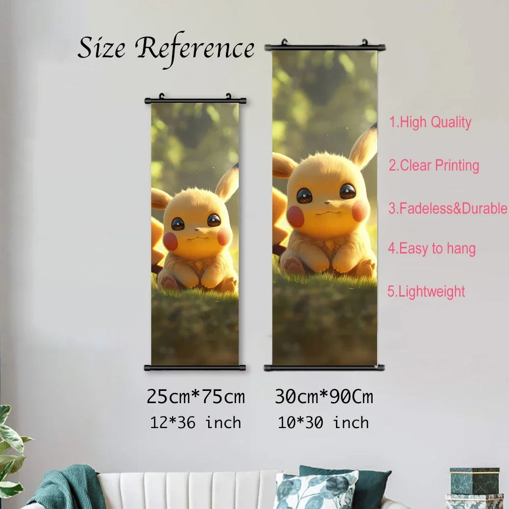 Pokemon Scroll Wall Art, Anime Posters Pikachu Eevee Modern Room Decoration Charizard Canvas Hanging Scrolls Wall Prints