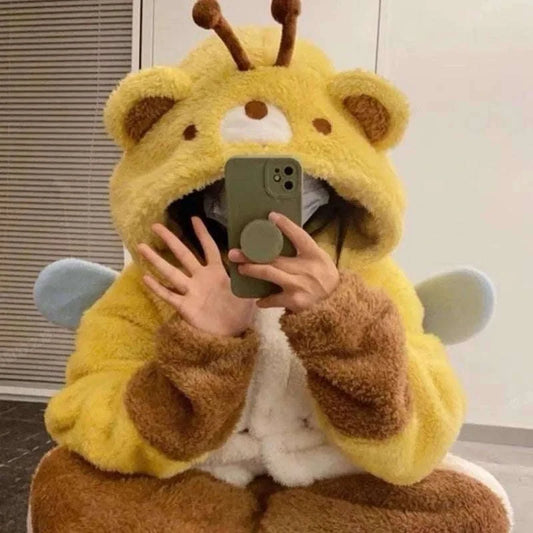 Honey Bee Bear Fleece Pajamas CLOUDANIMESTUDIO
