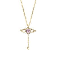 Pink Crystal Heart Angel Wings Pendant Necklace
