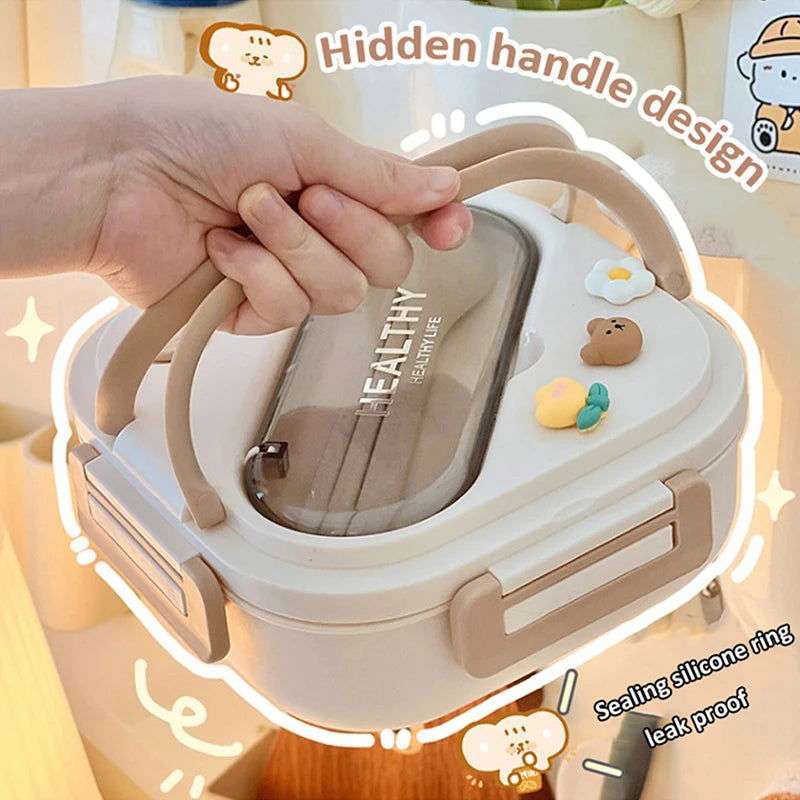 Simple Cute Portable Lunch Box, With Compartment & Microwave-Safe, Perfect for Work, School, or Picnics - CloudAnimeStudio