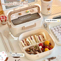 Simple Cute Portable Lunch Box, With Compartment & Microwave-Safe, Perfect for Work, School, or Picnics - CloudAnimeStudio