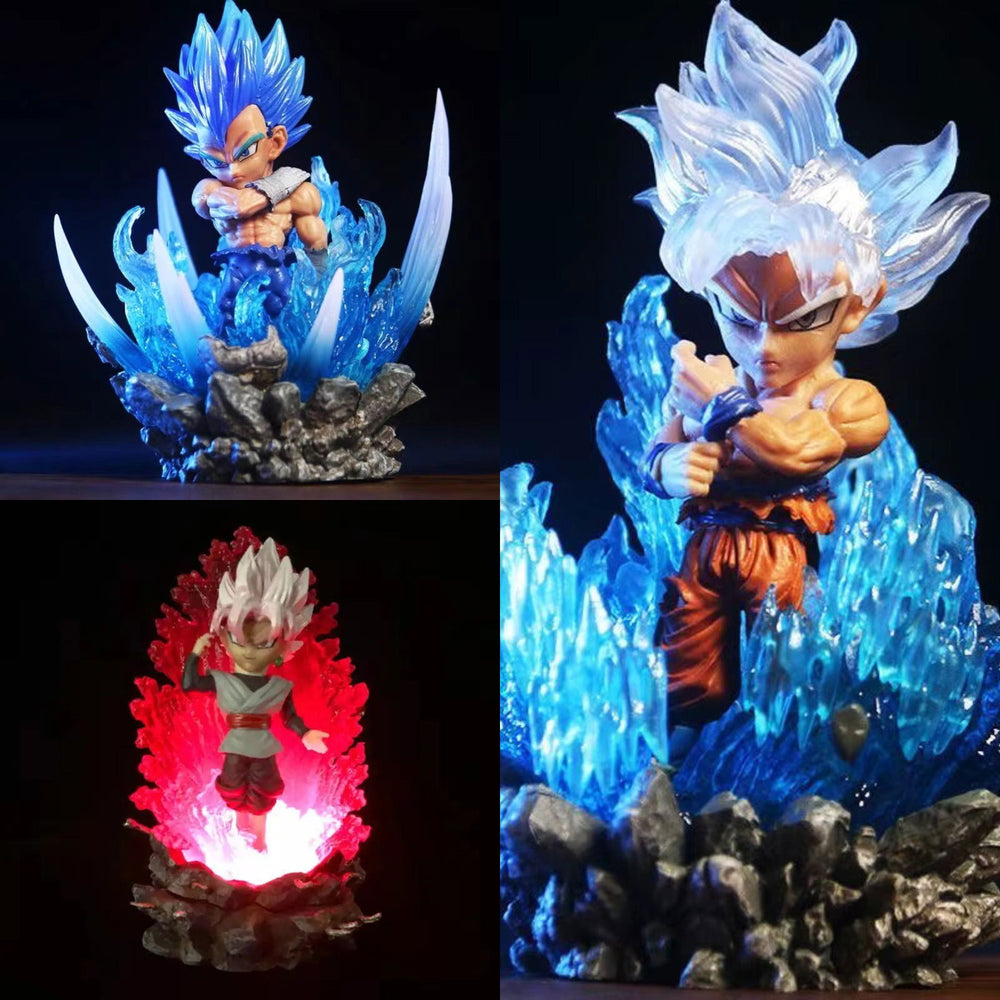 Vegeta, Goku, and Zamasu Anime Chibi LED Figures, Dragon Ball Super Cute Kawaii Mini Anime Figurines Collection 10 cm - CloudAnimeStudio