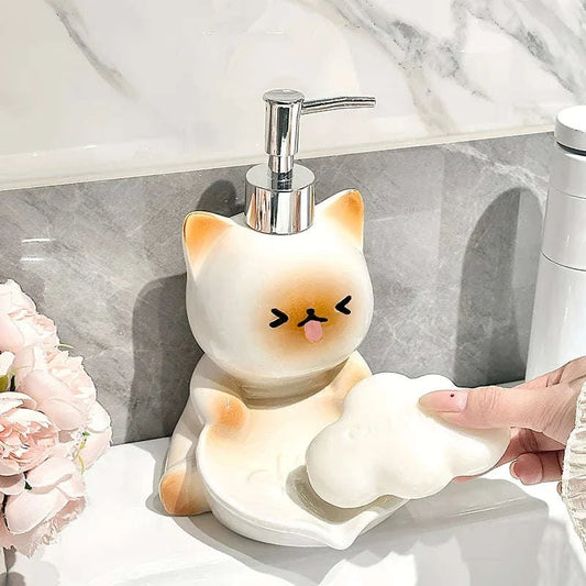Kawaii Cat Lotion Dispenser & Soap Dish CLOUDANIMESTUDIO