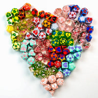 Sweetheart Mystery Dice 6 Pack – Love Themed Dice, Pins, and Stickers! No Duplicates!