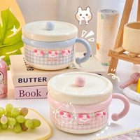 Kawaii Pastel Gingham Ramen Bowl With Lid